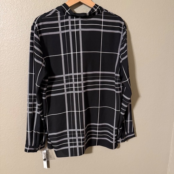 Alex Marie Paulina Blouse Black Ivory Plaid Tie Neck Long Sleeve Women L - Picture 3 of 8
